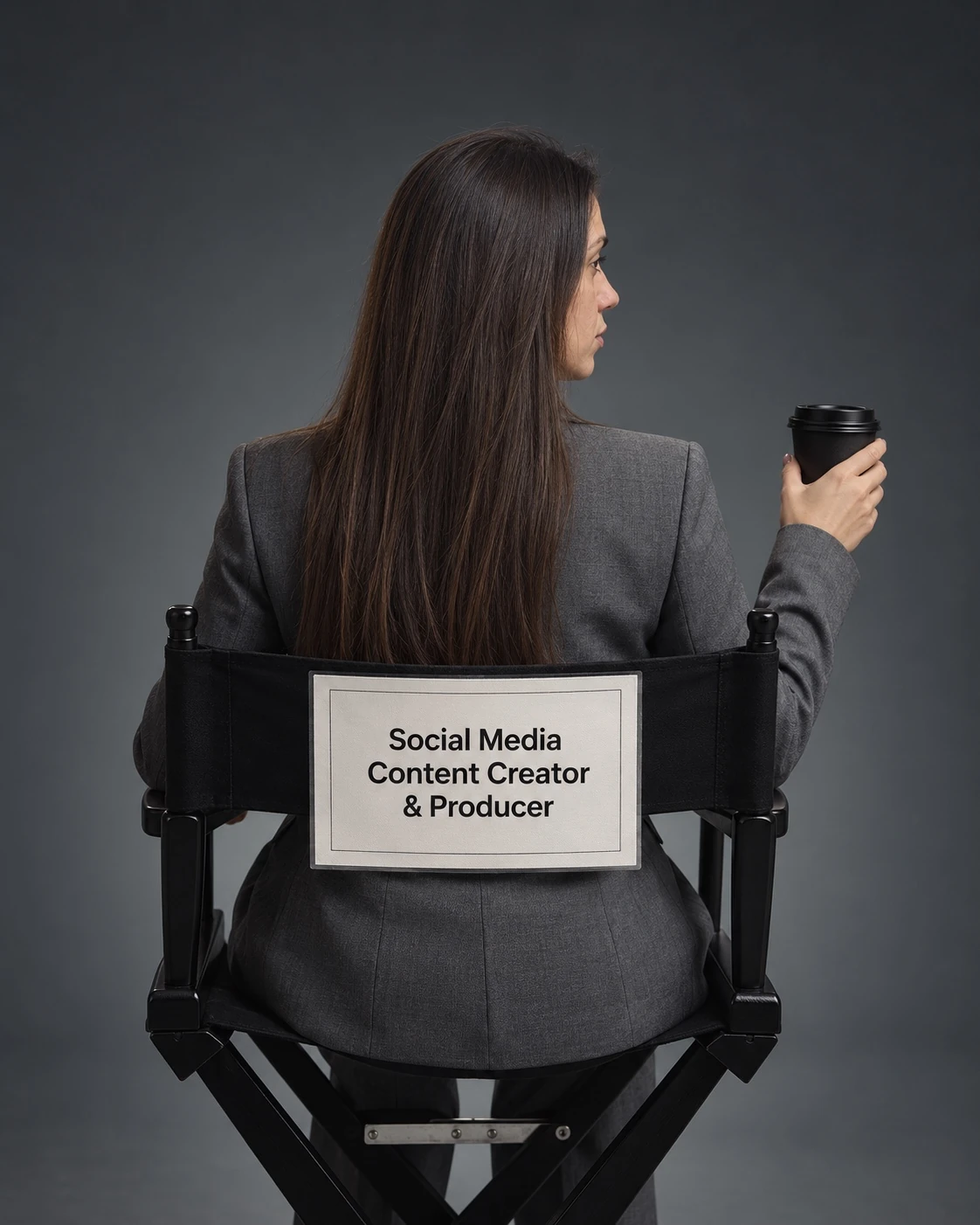 María Daniela Arias en silla de dirección como Social Media Content Creator y Producer